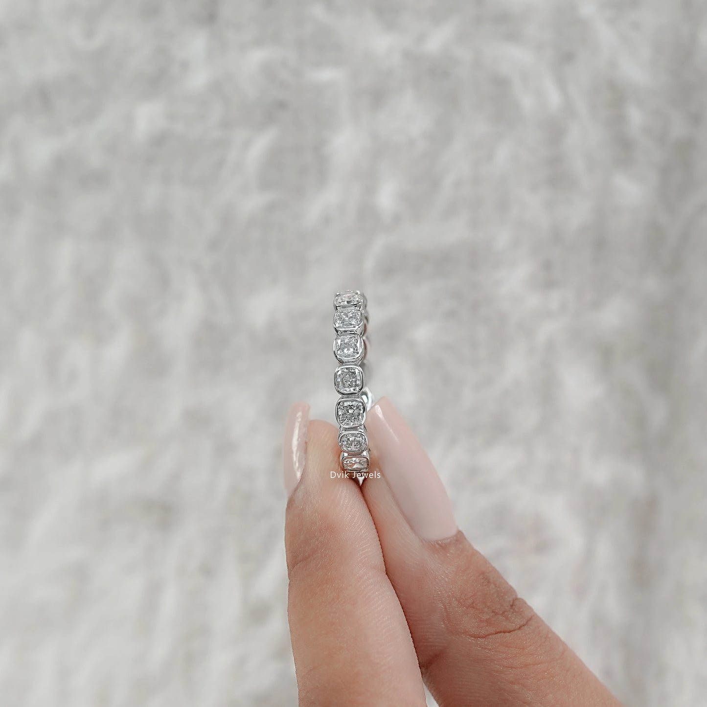 Cushion Cut Bezel Set Lab Diamond Full Eternity Band