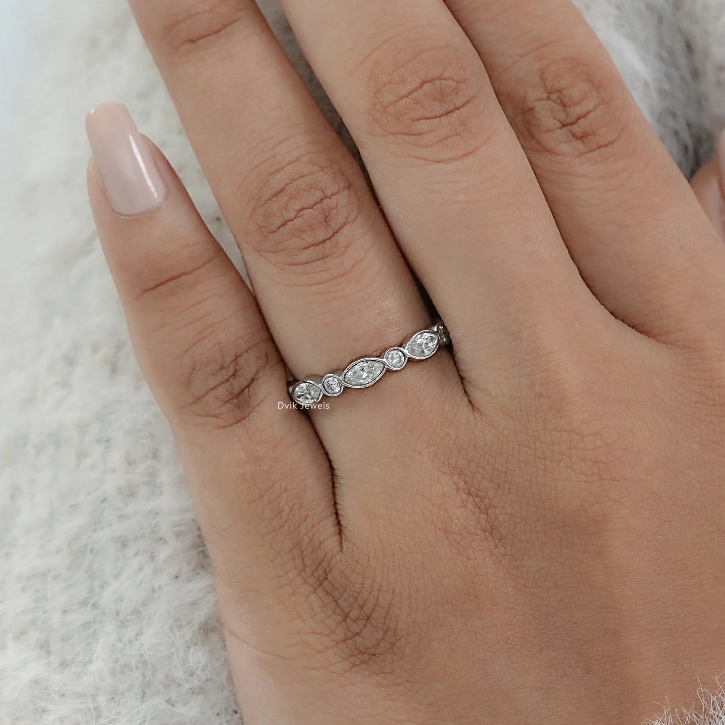Marquise And Round Cut Lab Diamond Full Eternity Band