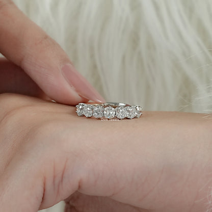 Old Mine Square Cushion Cut Seven Stone Lab Diamond Ring