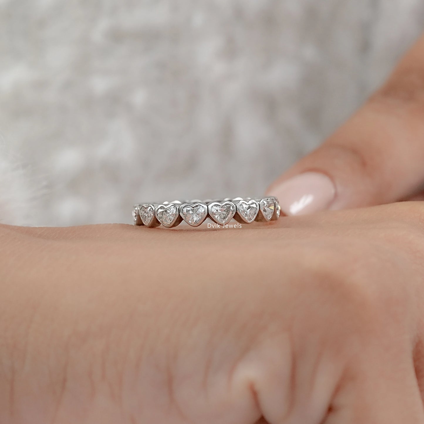 Heart Cut Bezel Set Lab Diamond Full Eternity Band