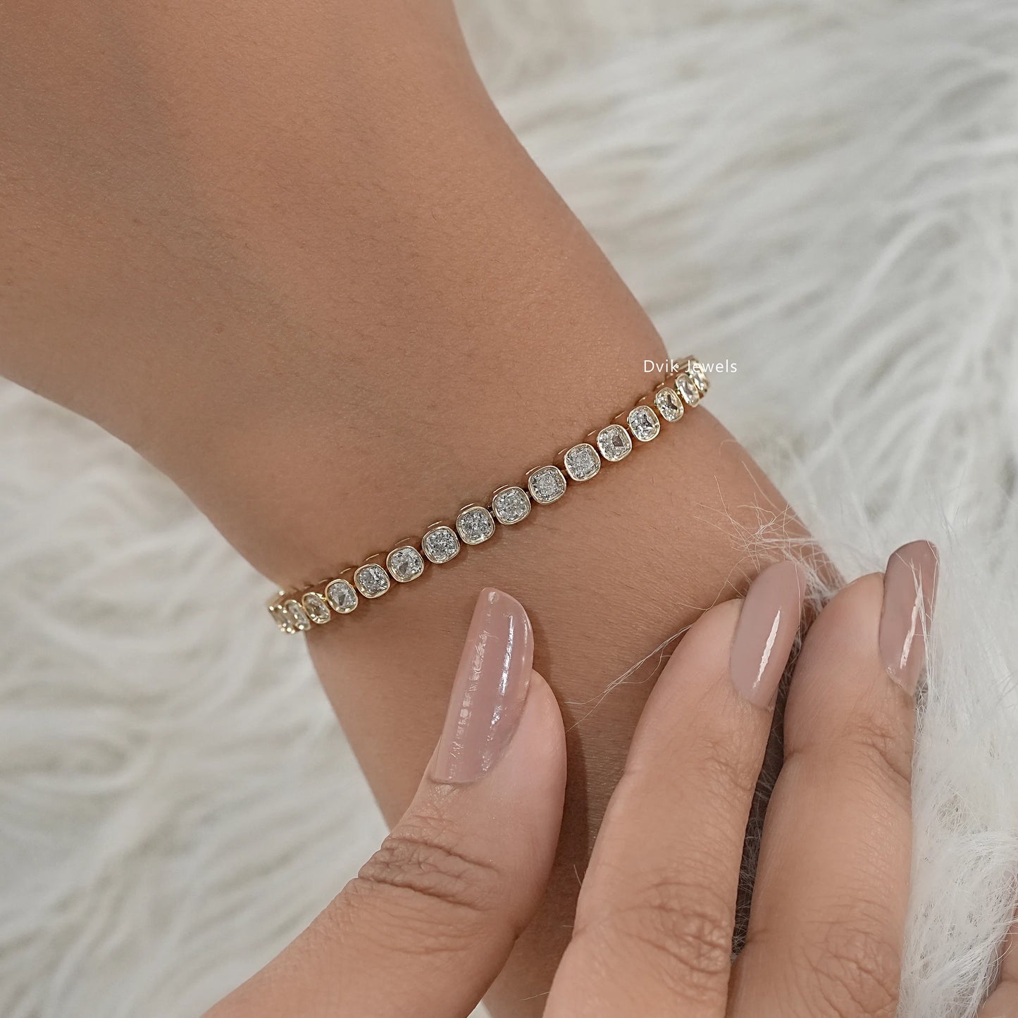 Bezel Set Cushion Cut Lab Diamond Tennis Bracelet