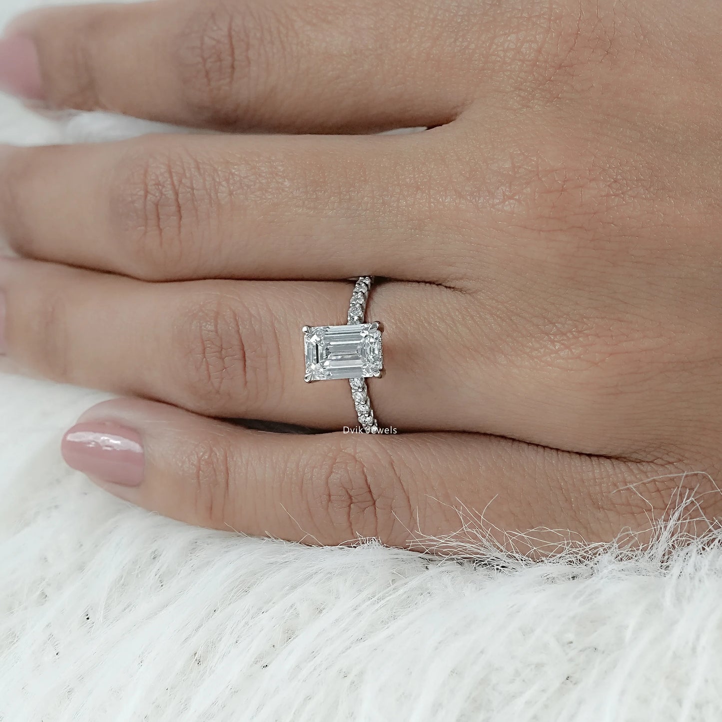 Emerald Cut Lab Diamond Hidden Halo Solitaire Accent Ring