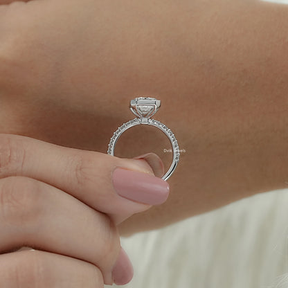 Bezel Set Emerald Cut Lab Diamond Solitaire Accent Ring