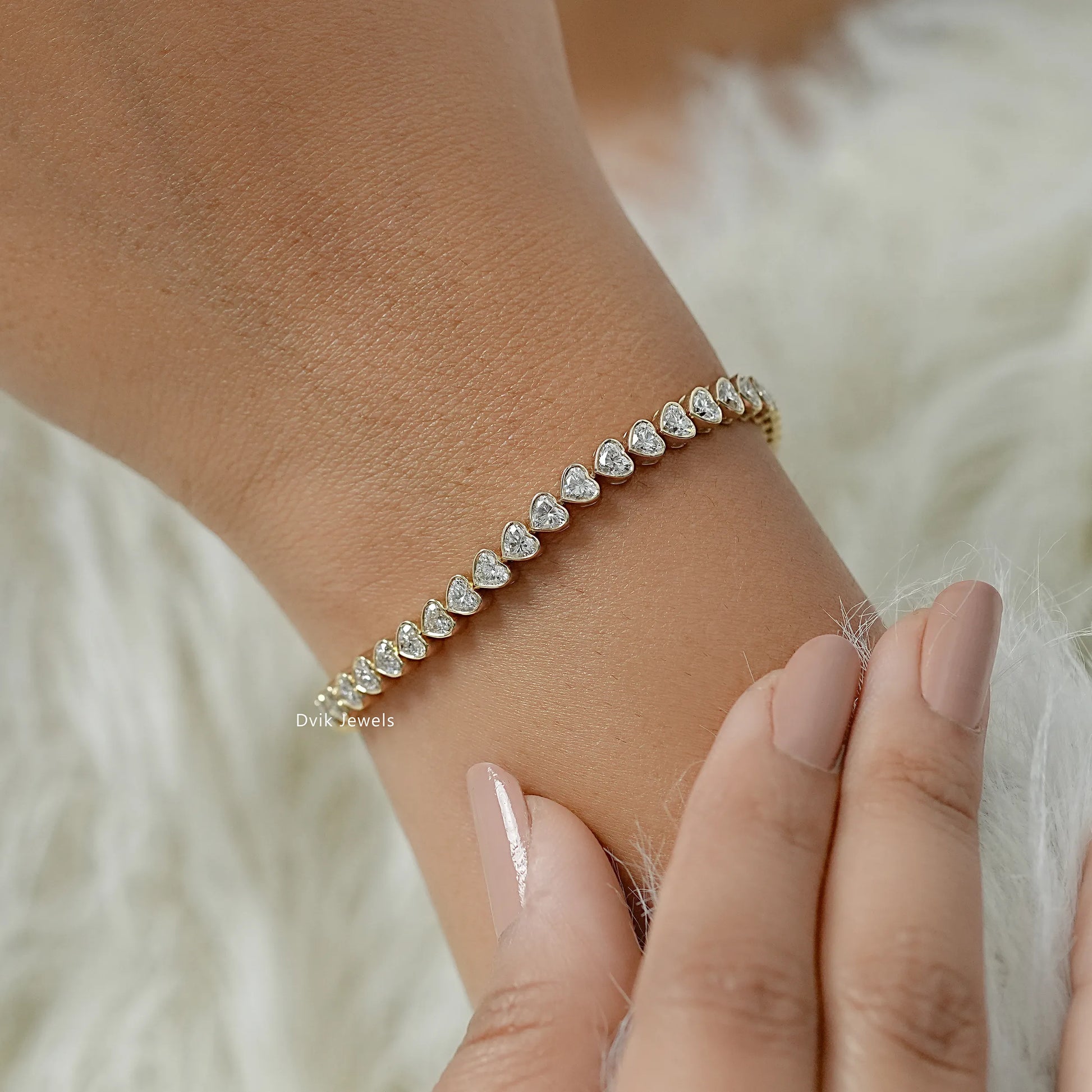 Bezel Set Heart Cut Lab Diamond Tennis Bracelet Bracelet