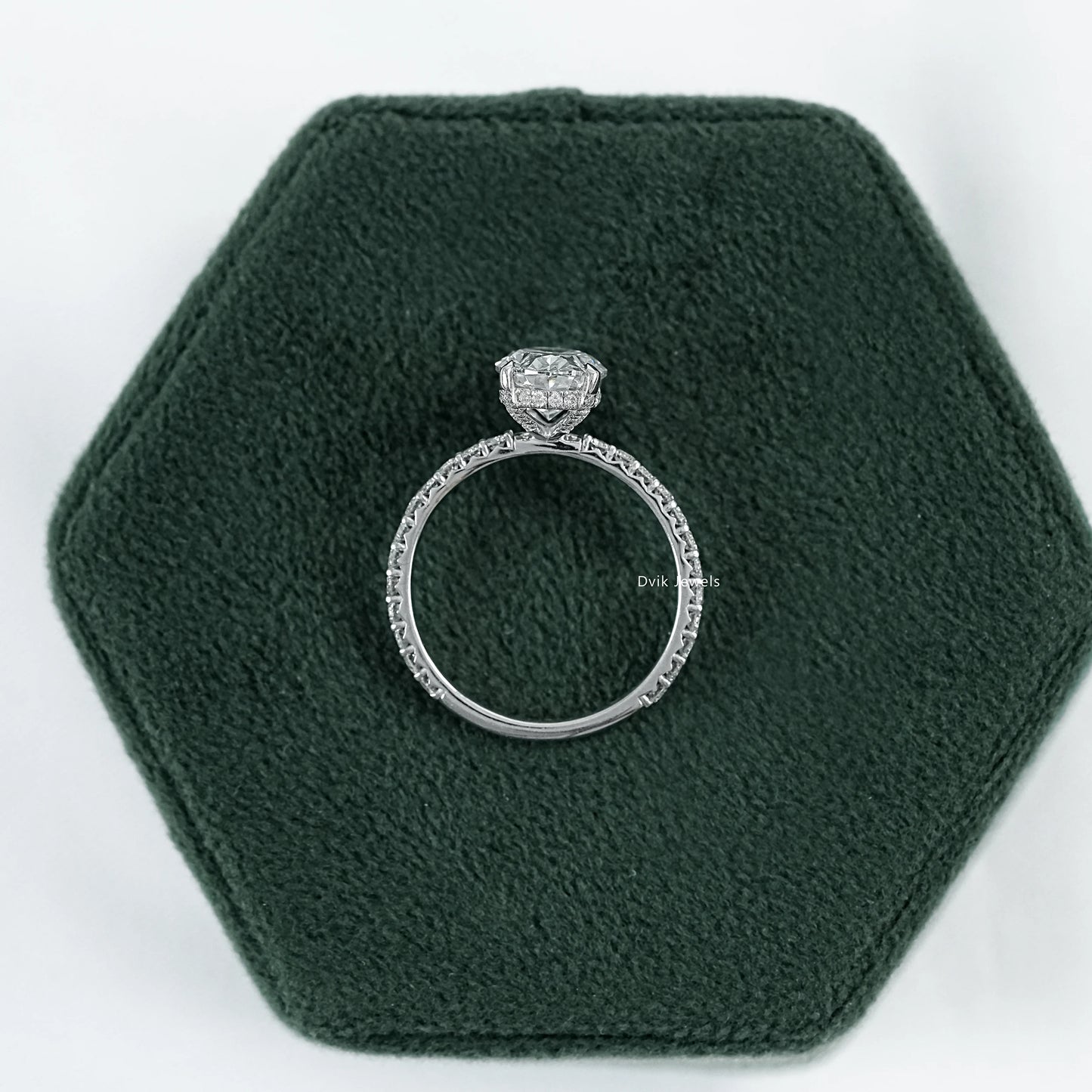 Oval Cut Lab Diamond Engagement Ring with Pave Band