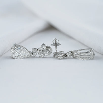 Pear Floral Drop Earrings with Lab Created Diamond shown from front and back angles