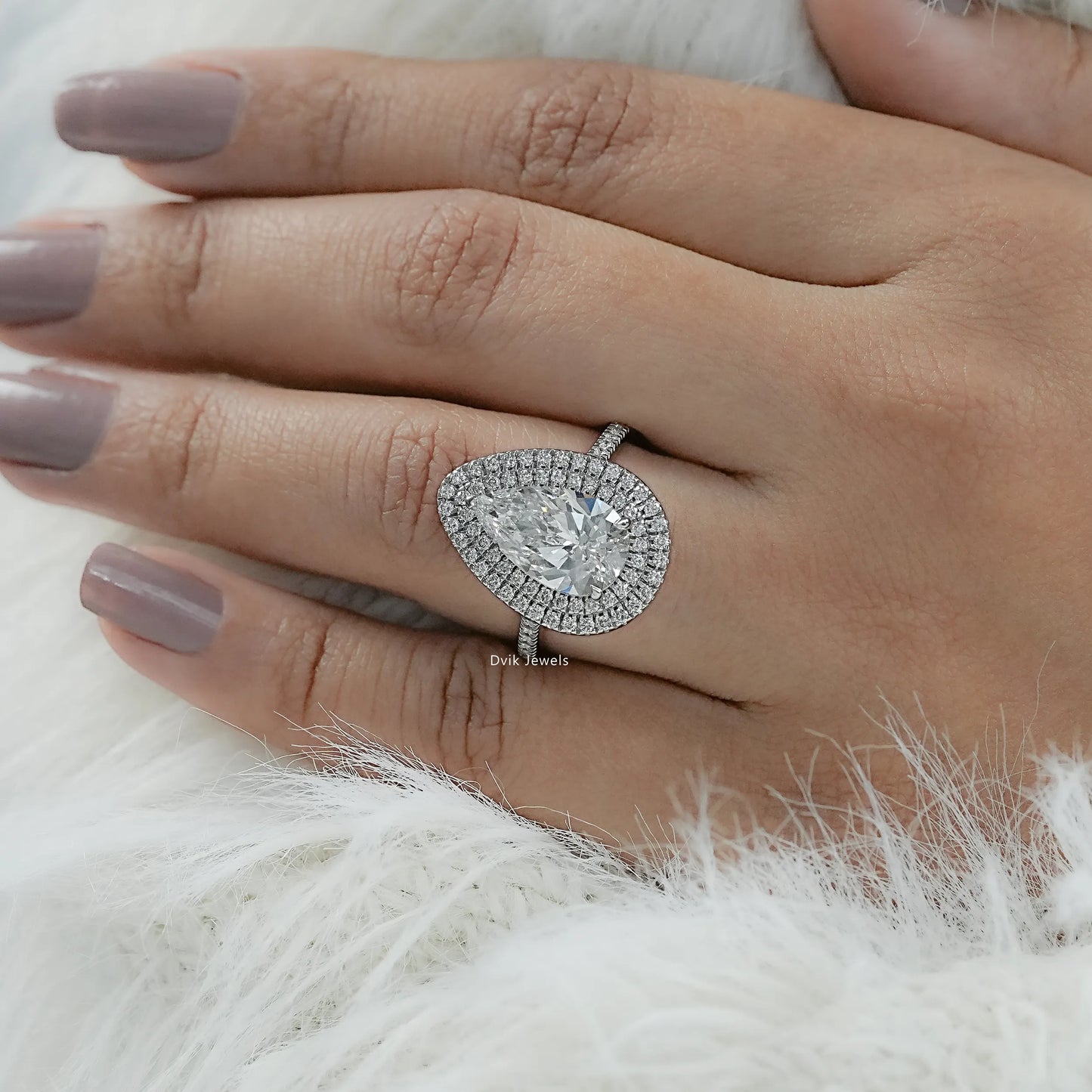 Pear Cut Lab Diamond Double Halo Engagement Ring