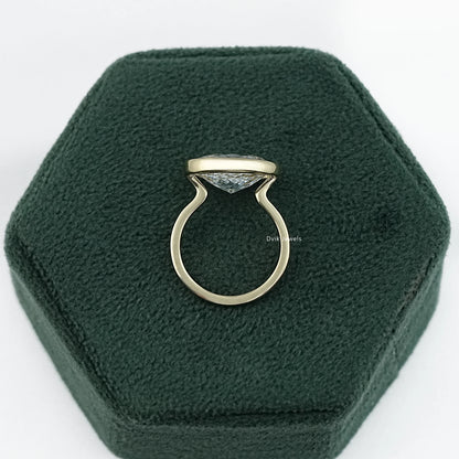 Bezel set solitaire ring yellow gold oval lab diamond side profile