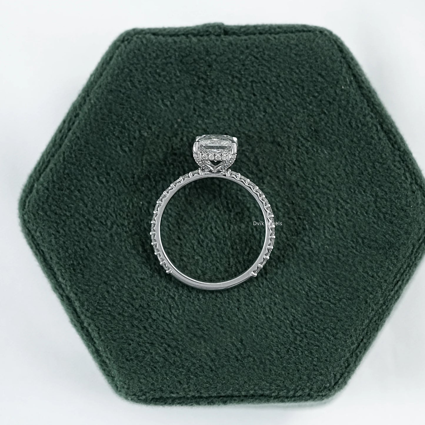 Radiant Cut Lab Diamond Hidden Halo Solitaire Accent Ring