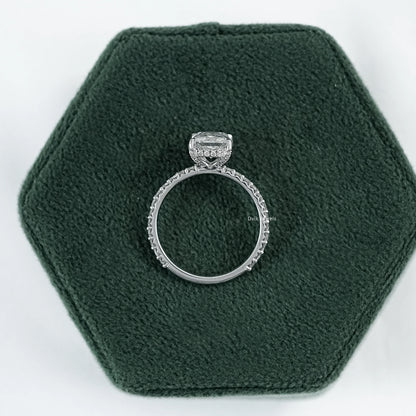 Radiant Cut Lab Diamond Hidden Halo Solitaire Accent Ring