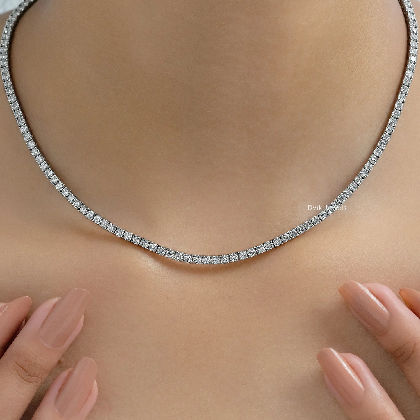 Slim Round Cut Lab Diamond Tennis Necklace Necklace