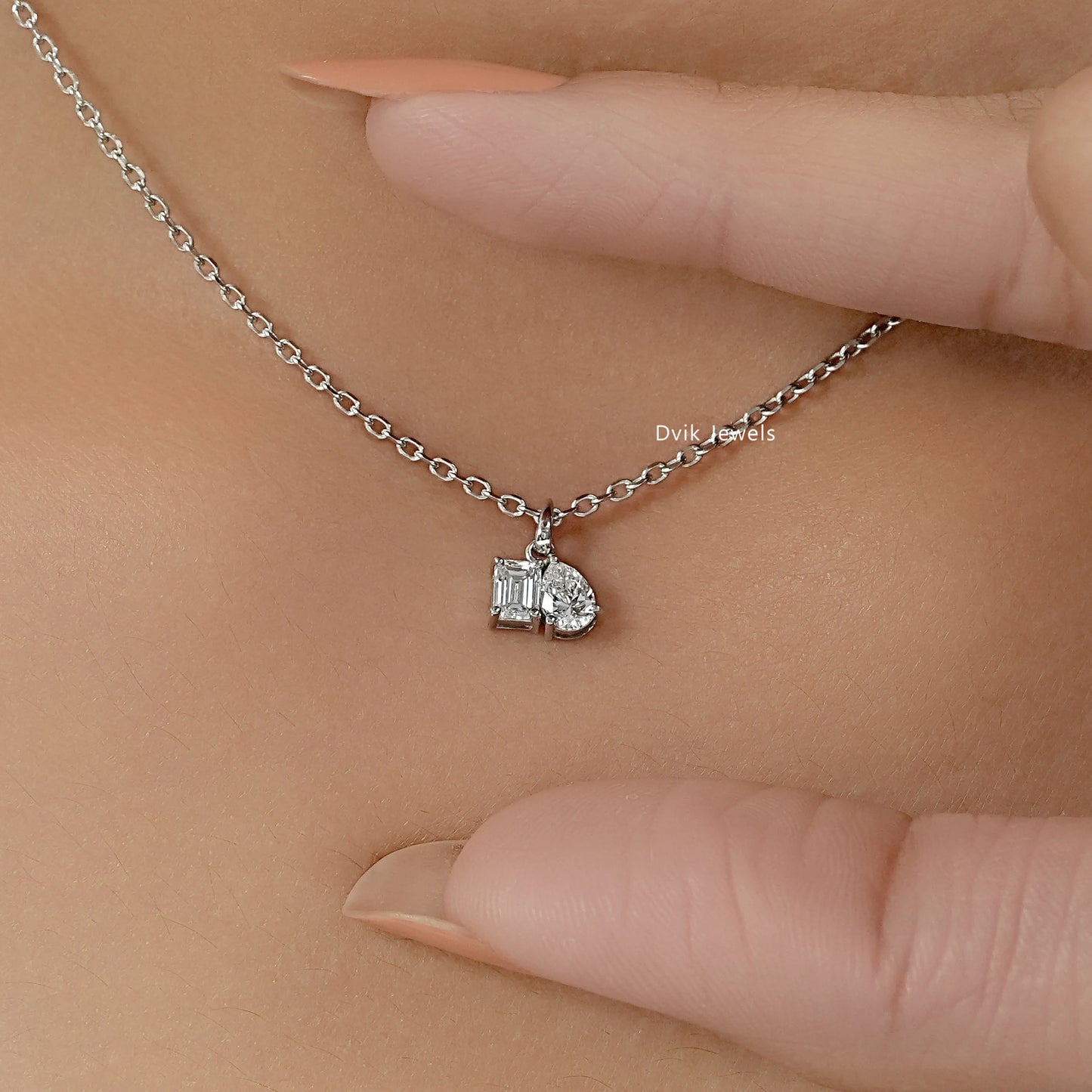 Emerald & Pear Cut Lab Diamond Duo Pendant Pendant