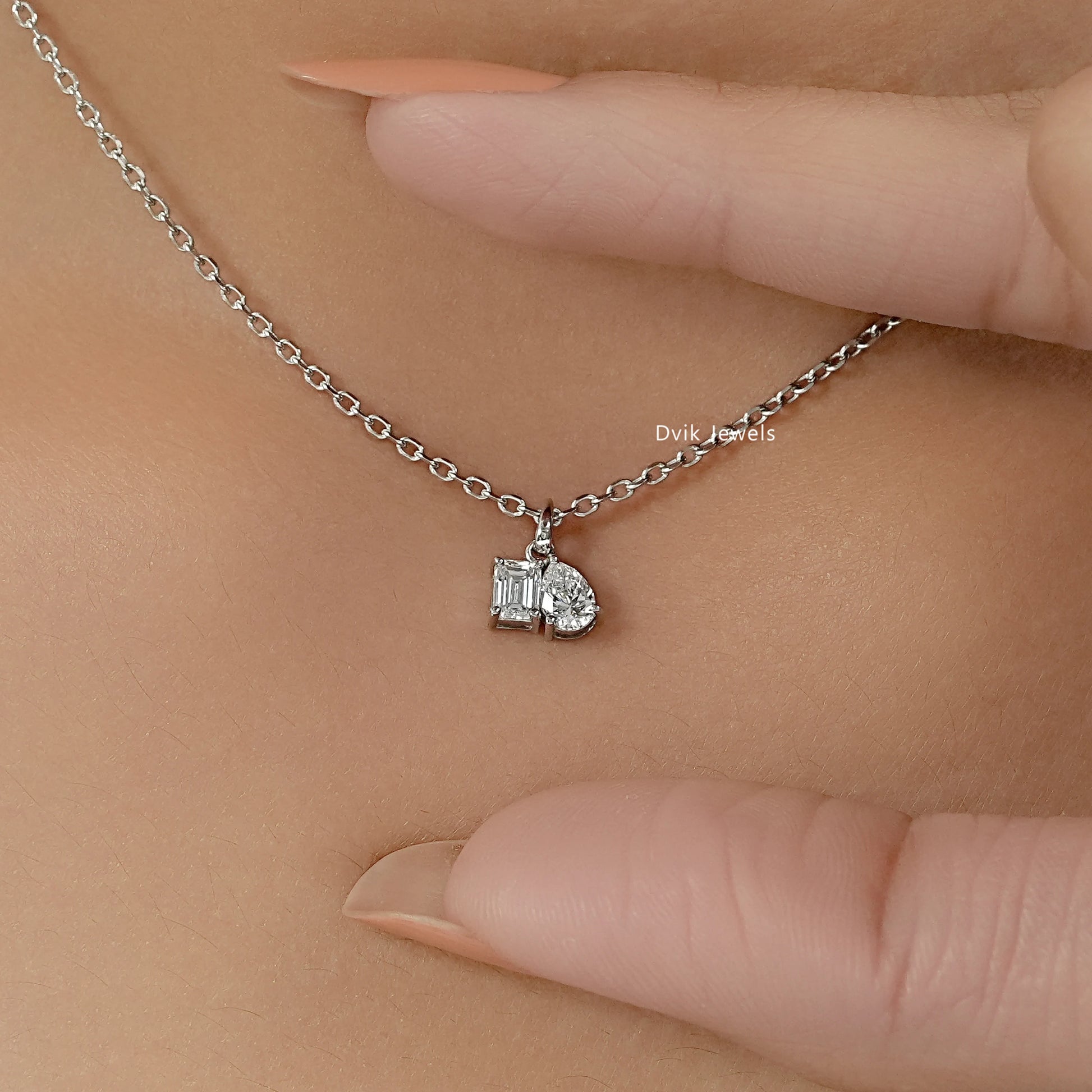 Emerald & Pear Cut Lab Diamond Duo Pendant Pendant