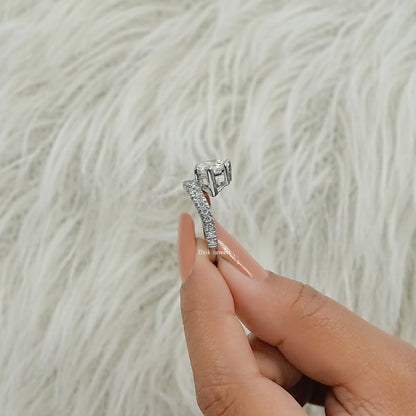 Dvik Jewels bypass ring profile view showing the sleek curve and diamond band.