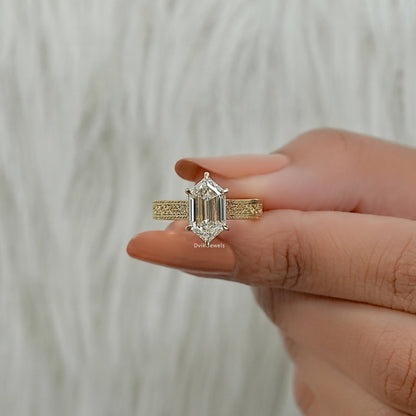 Dutch Marquise Lab Diamond Art Deco Engraved Solitaire Ring Ring