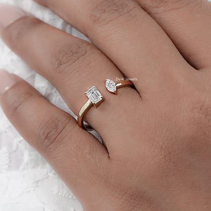 Marquise And Emerald Lab Diamond Toi Moi Ring
