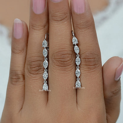 Marquise And Pear Diamond Linear Hoop Earrings