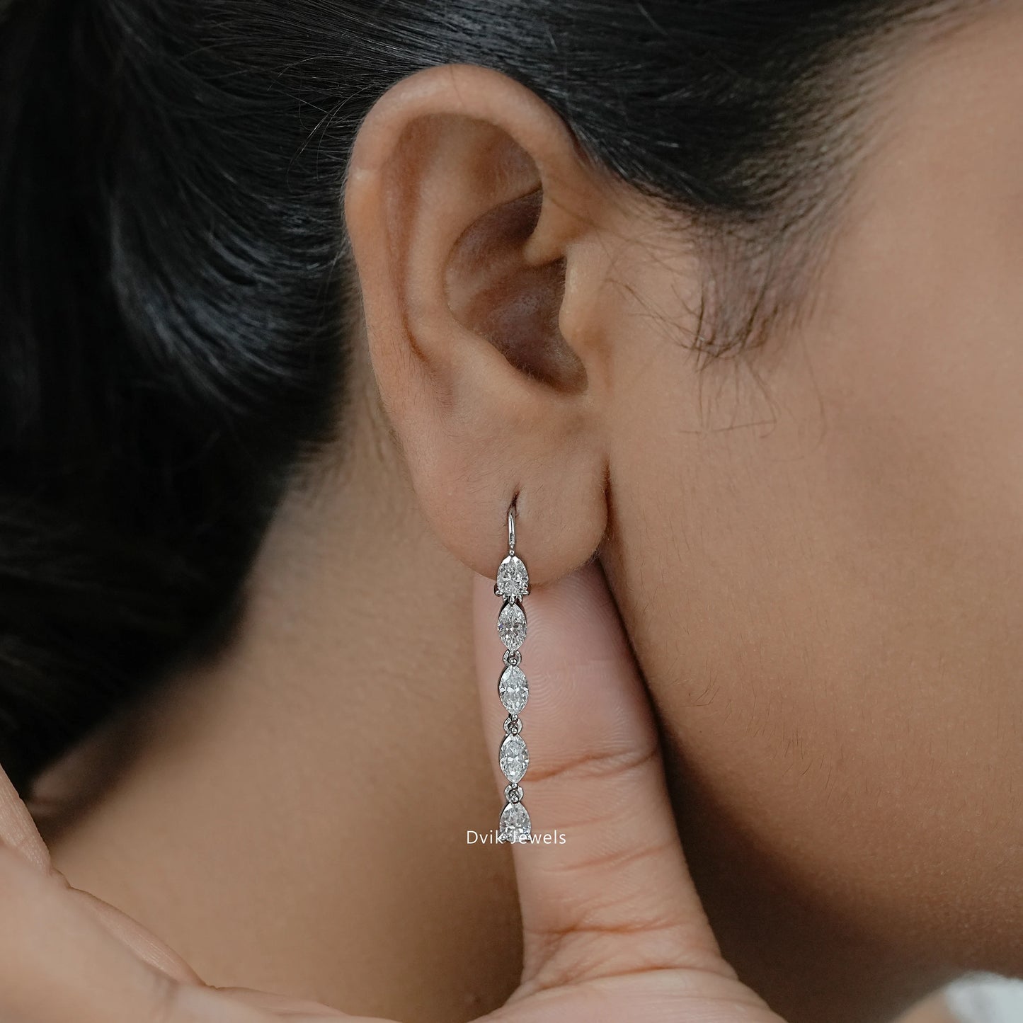 Marquise And Pear Diamond Linear Hoop Earrings