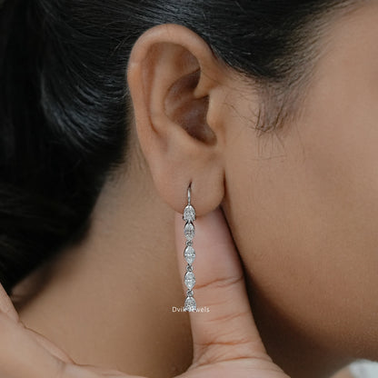 Marquise And Pear Diamond Linear Hoop Earrings