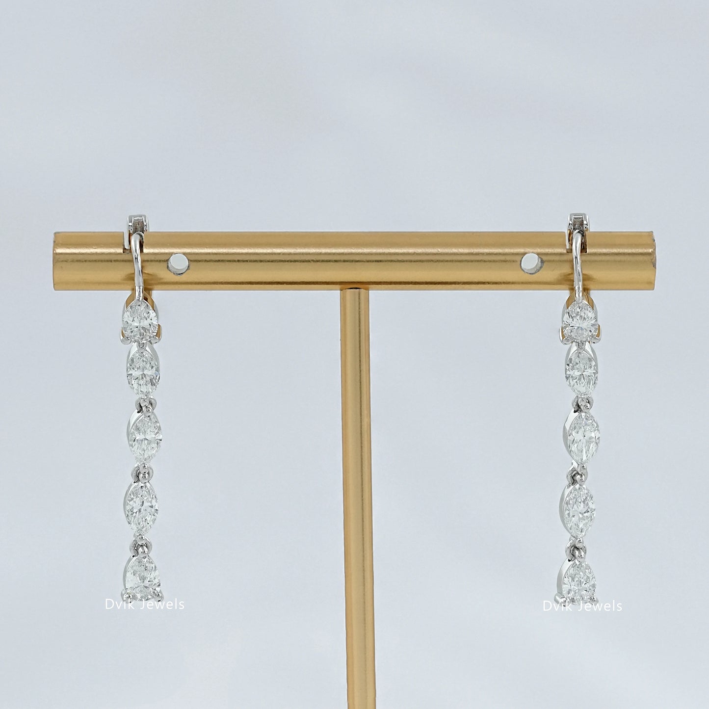 Marquise And Pear Diamond Linear Hoop Earrings