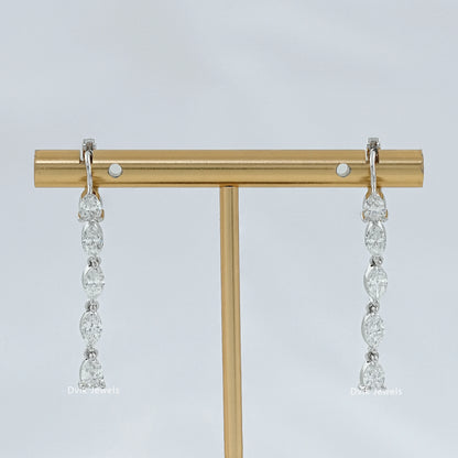 Marquise And Pear Diamond Linear Hoop Earrings