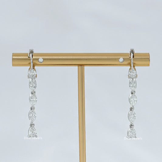 Marquise And Pear Diamond Linear Hoop Earrings