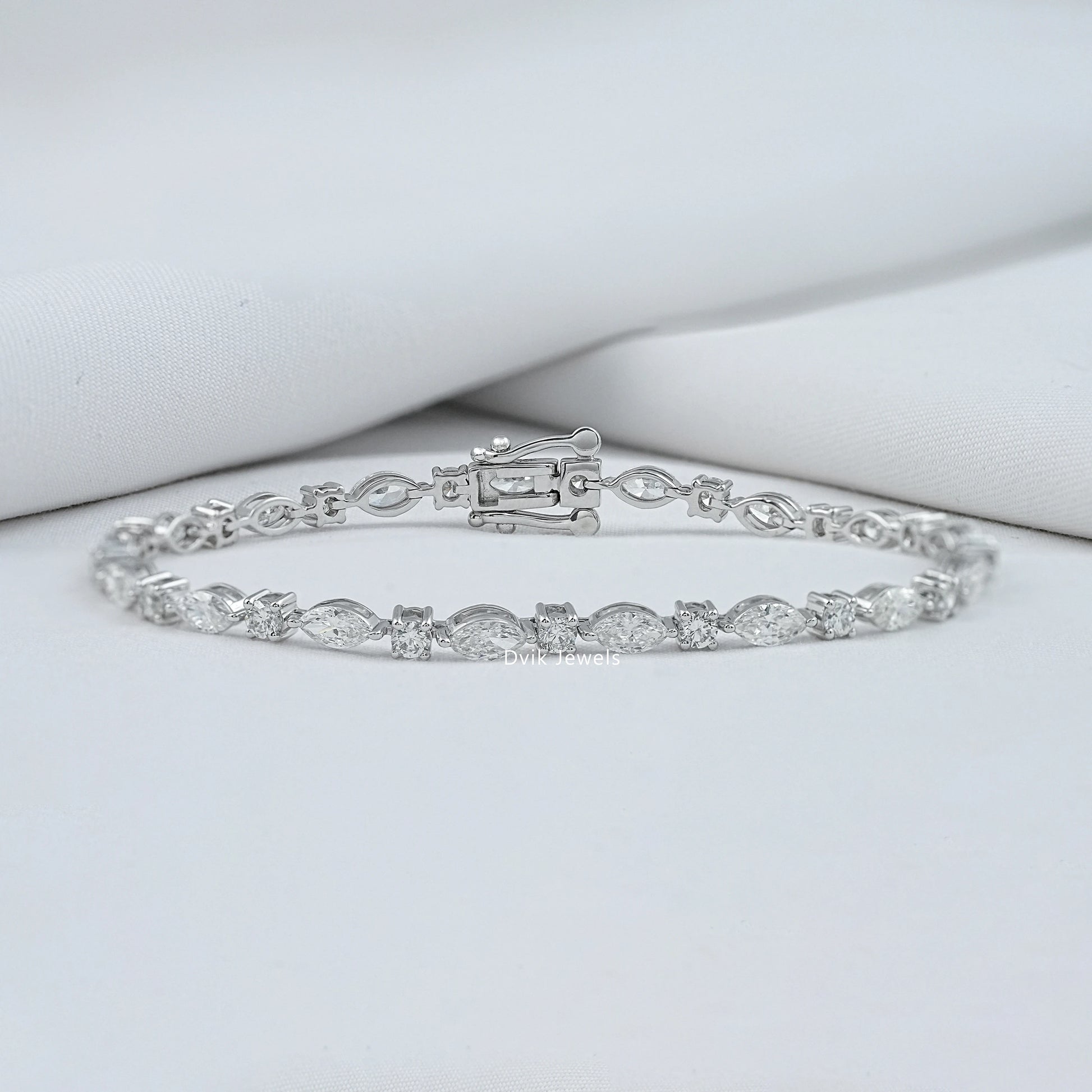 Marquise And Round Cut Lab Diamond Tennis Bracelet Bracelet