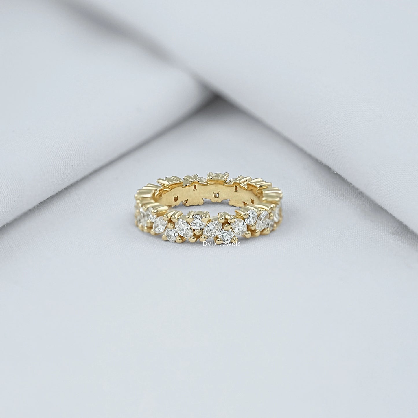 Marquise And Round Lab Diamond Wedding Band