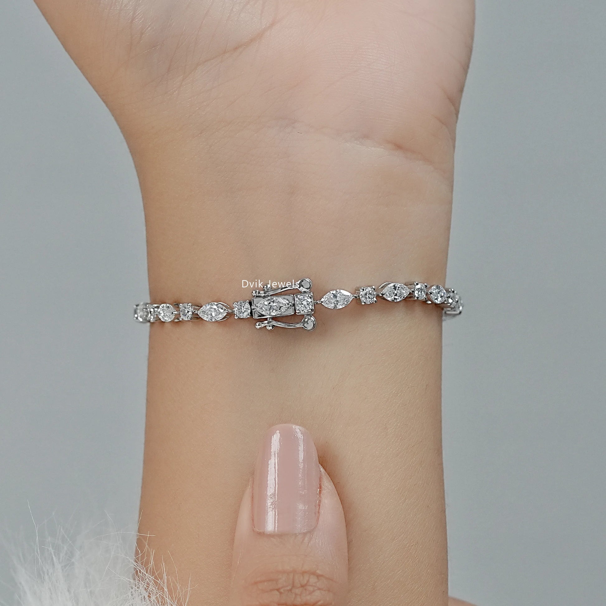 Marquise And Round Cut Lab Diamond Tennis Bracelet Bracelet