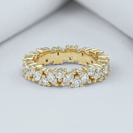 Marquise And Round Lab Diamond Wedding Band