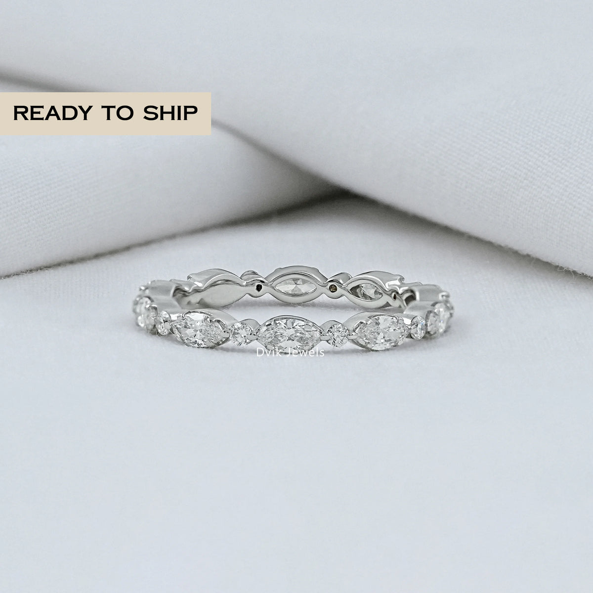 Marquise And Round Diamond Wedding Band