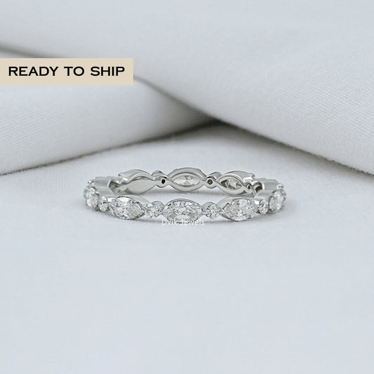 Marquise And Round Diamond Wedding Band