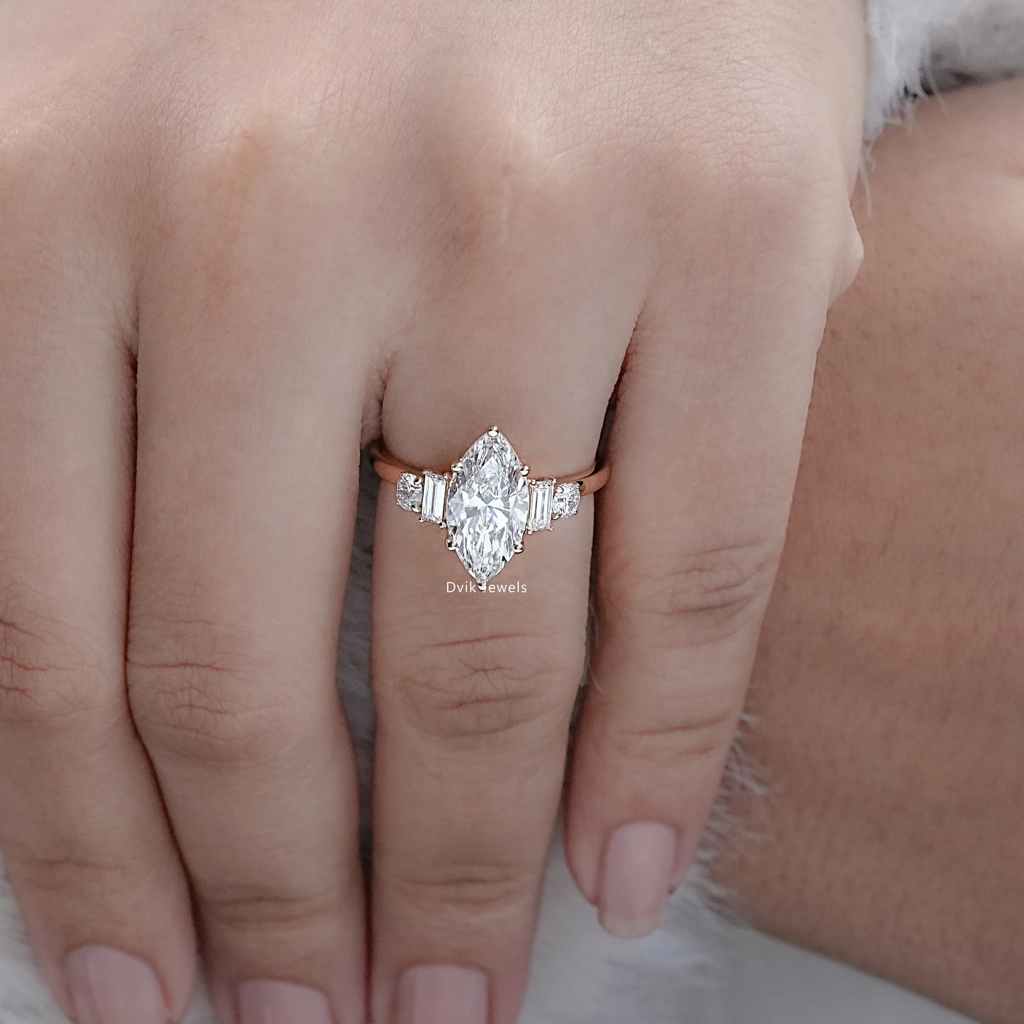 Marquise And Baguette Cut Five Stone Diamond Ring