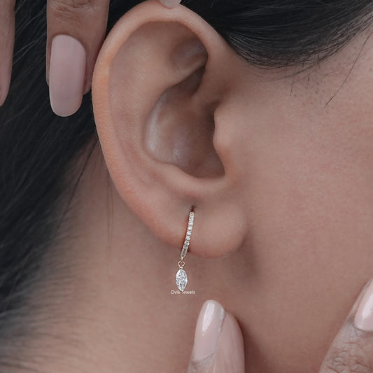 Marquise Cut Diamond Dangle Huggie Hoop Earring