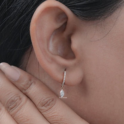 Marquise Cut Diamond Dangle Huggie Hoop Earring