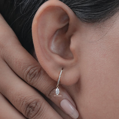 Marquise Cut Diamond Dangle Huggie Hoop Earring