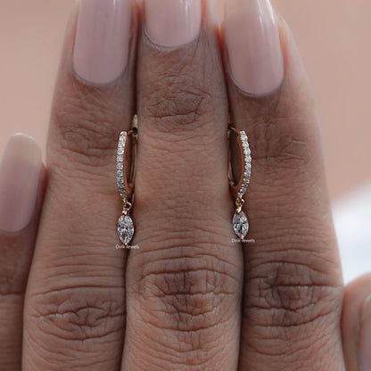 Marquise Cut Diamond Dangle Huggie Hoop Earring