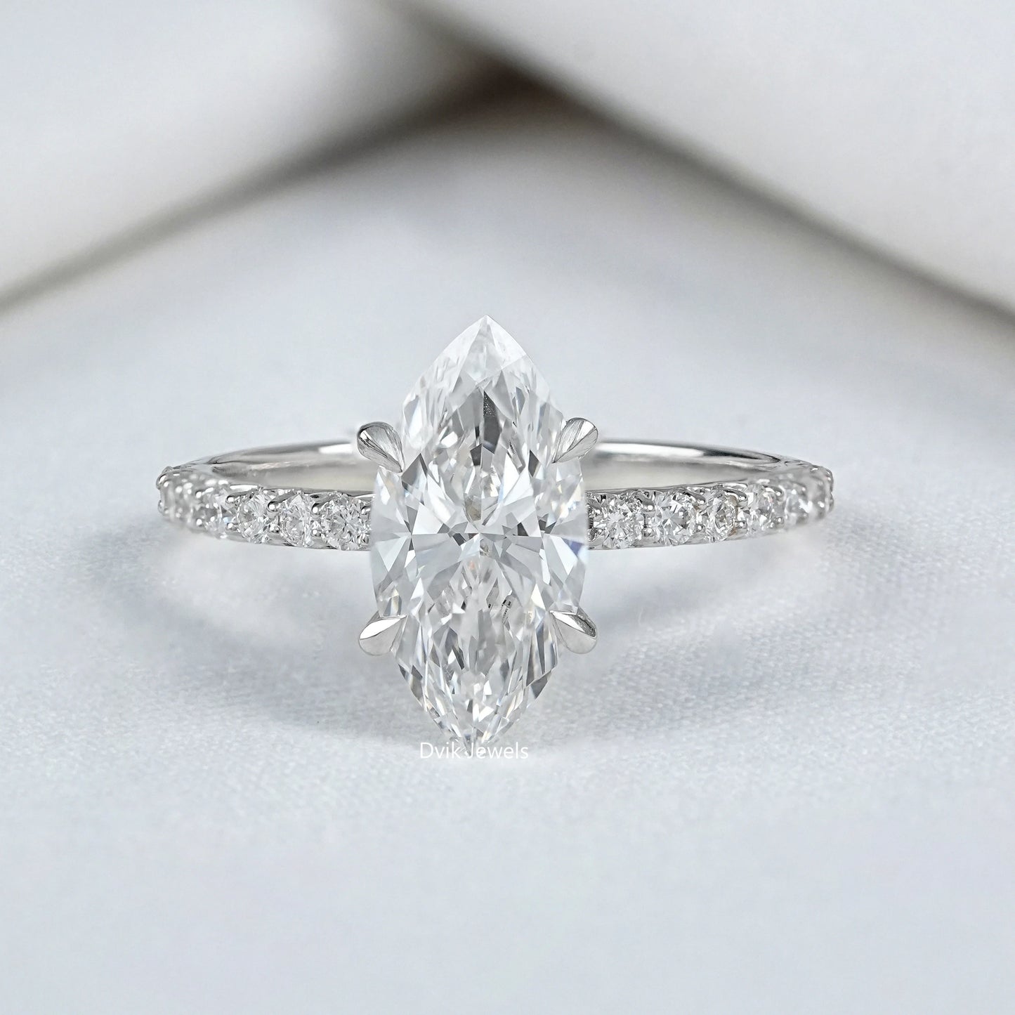 Marquise Cut Lab Diamond Hidden Halo Accent Ring