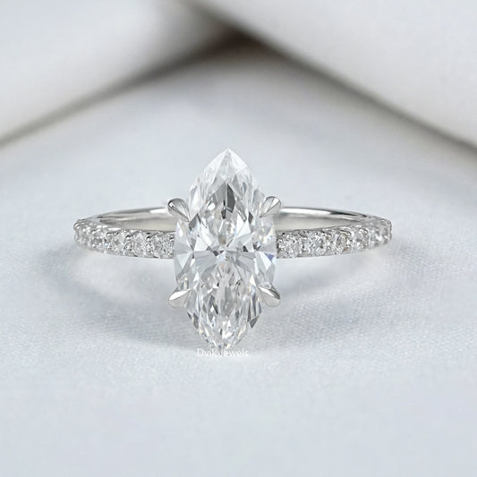 Marquise Cut Lab Diamond Hidden Halo Accent Ring