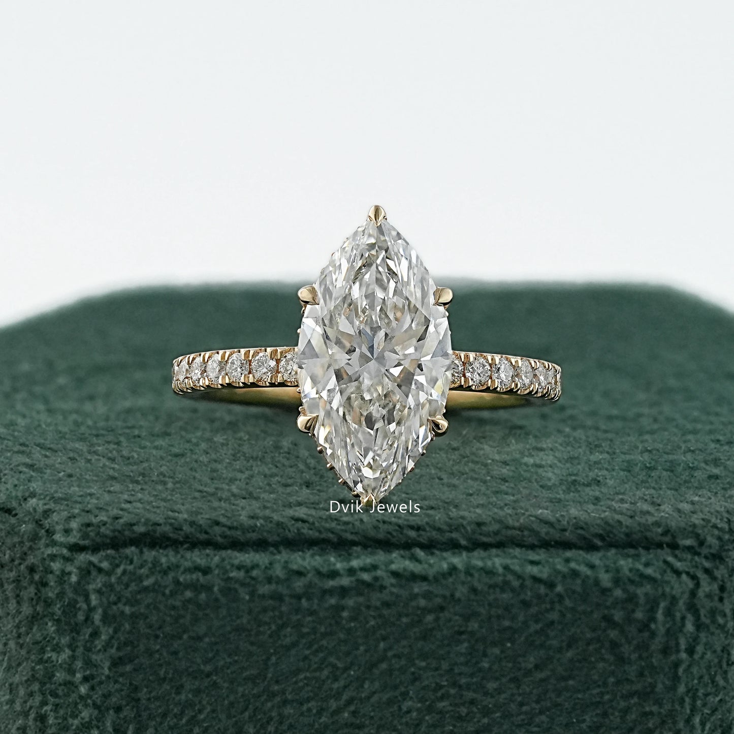 Marquise Cut Lab Diamond Hidden Halo Accent Ring