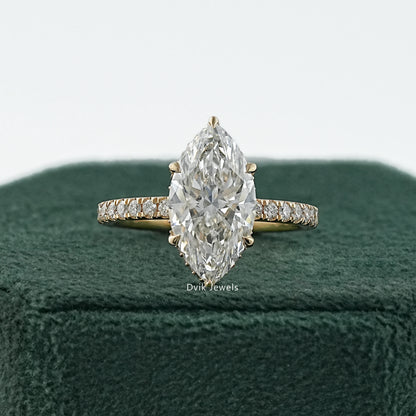 Marquise Cut Lab Diamond Hidden Halo Accent Ring
