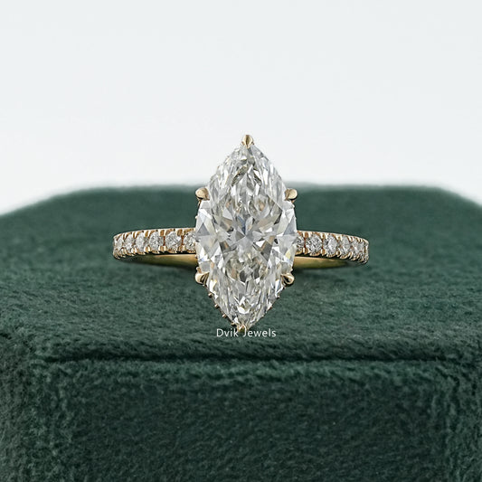 Marquise Cut Lab Diamond Hidden Halo Accent Ring