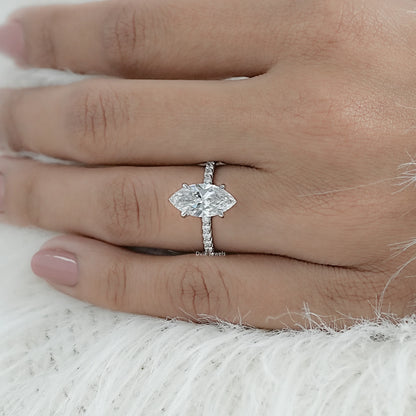 Marquise Cut Lab Diamond Engagement Ring with Pave Band