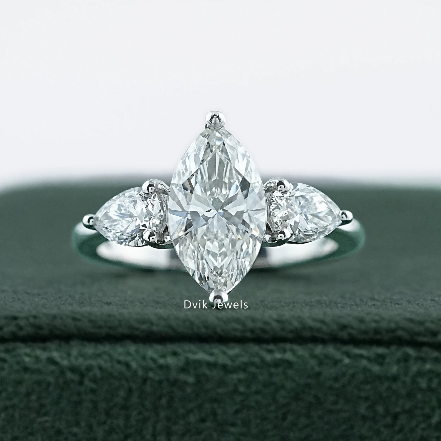 Marquise Cut Lab Diamond Three Stone Engagement Ring Ring