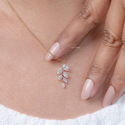 Marquise Cut Lab Diamond Leaf Style Necklace