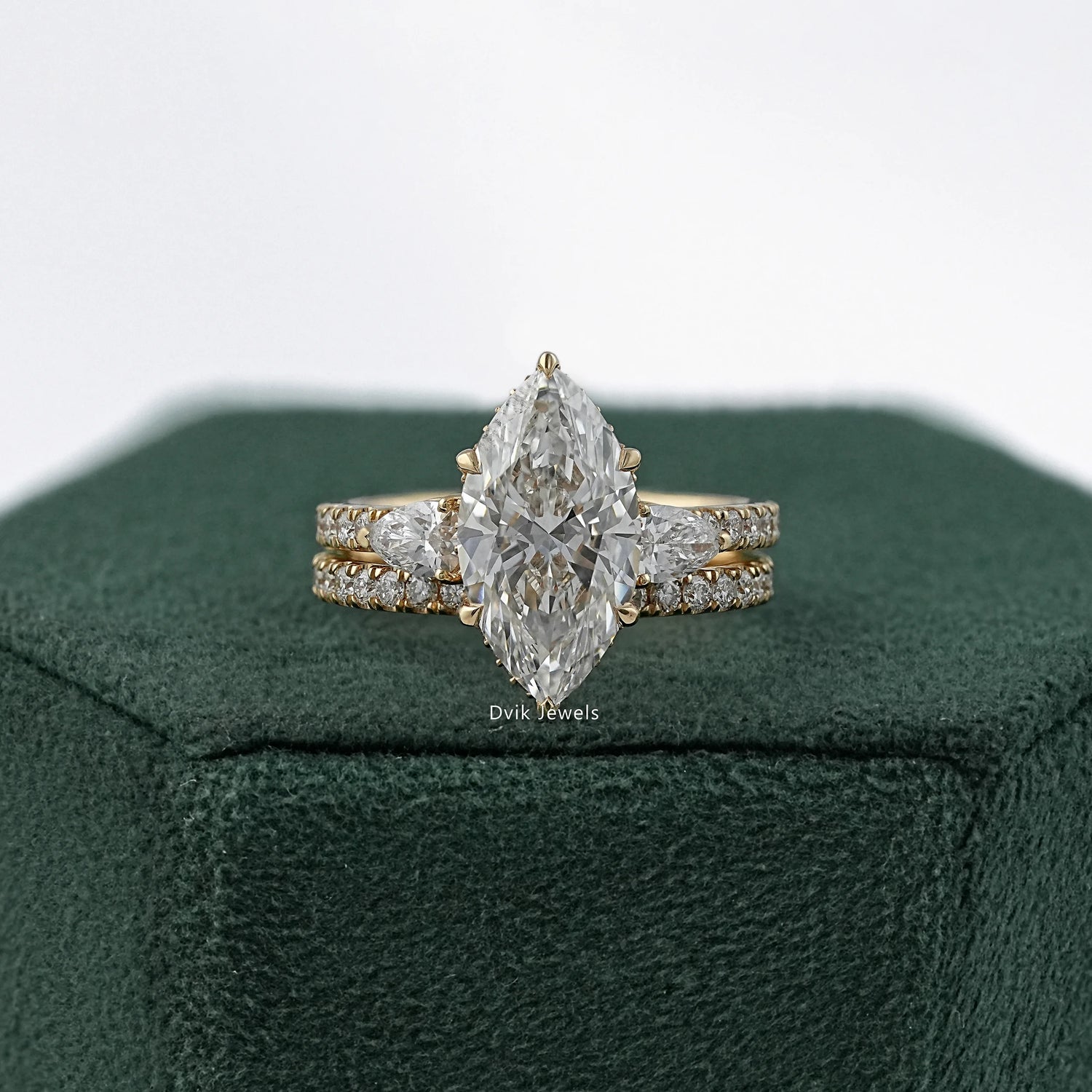 Marquise Cut Lab Diamond Double Band Bridal Ring Set Bridal Ring Set