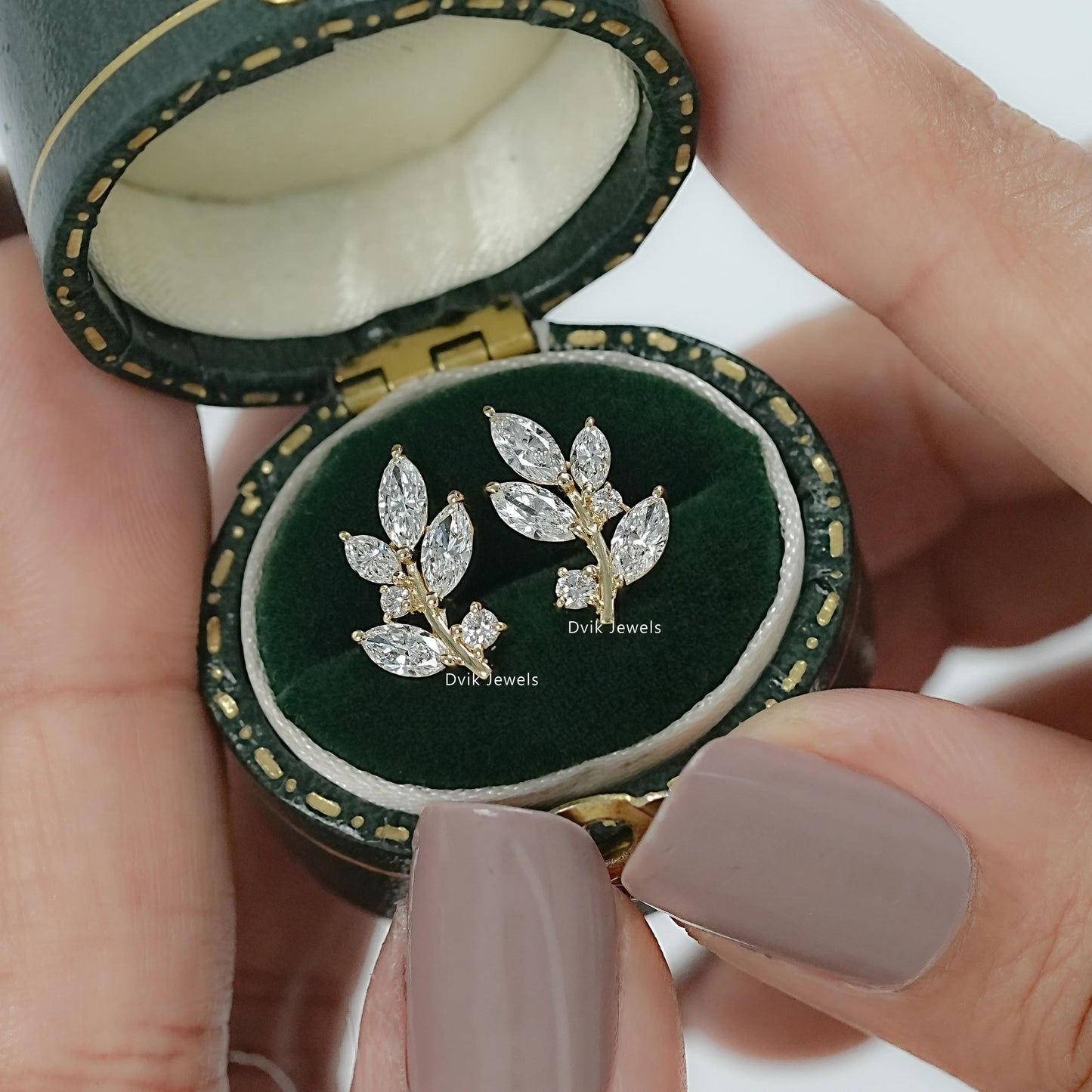 Marquise Cut Lab Grown Diamond Leaf Stud Earrings