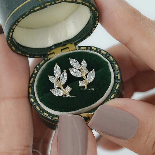 Marquise Cut Lab Grown Diamond Leaf Stud Earrings