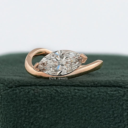 Marquise ring with wrap band rose gold pave diamond setting