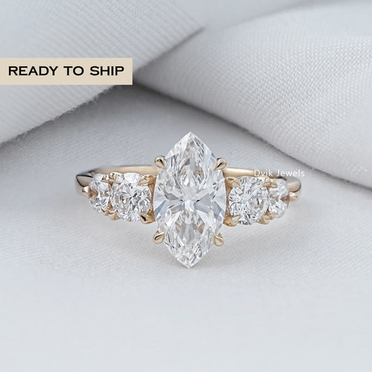 Lab Diamond Marquise Cut Five Stone Ring